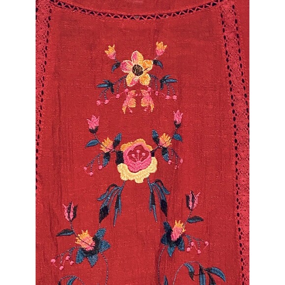 Umgee Womens Top size Small Red Floral Embroidered Boho Crepe Style Top - Picture 2 of 8